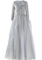 Powder • Cloud Blue Pleated Tulle Gown