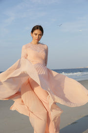 Gabrielle • Pleated Chiffon and Lace Gown
