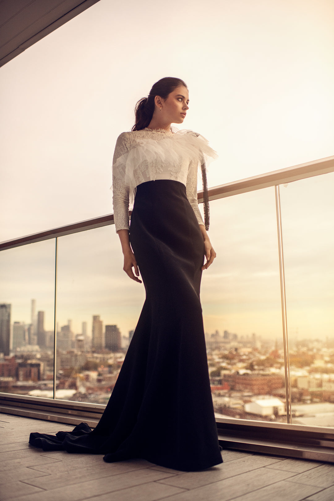 Powder Black and White High Waist Gown Powder Couture Powder Black and White High Waist Gown Powder Couture