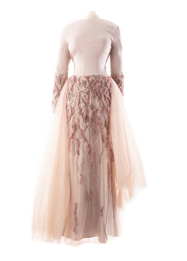 SK • Pleated Overskirt Beaded Gown
