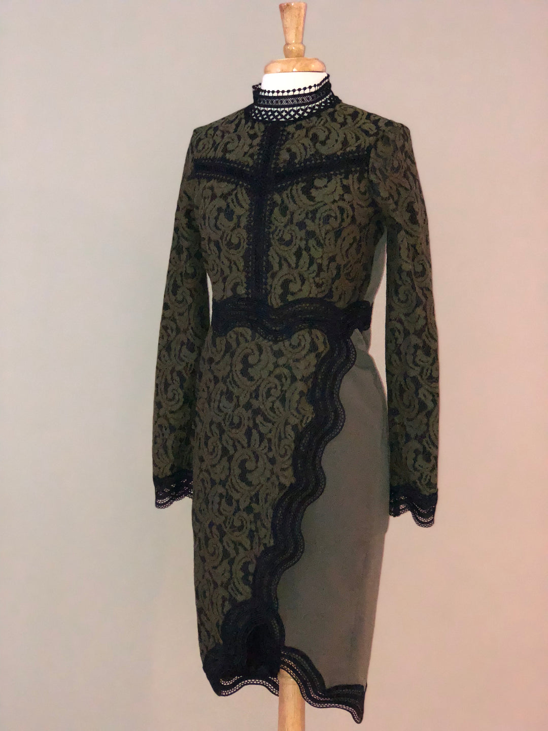 RR Lace and crepe Khaki dress Powder Couture RR Lace and crepe Khaki dress Powder Couture