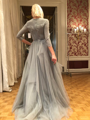 Powder • Cloud Blue Pleated Tulle Gown