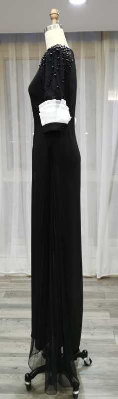 Gabrielle Black Gown with Sleeves pearls and side pleated insert Powder Couture Gabrielle Black Gown with Sleeves pearls and side pleated insert Powder Couture