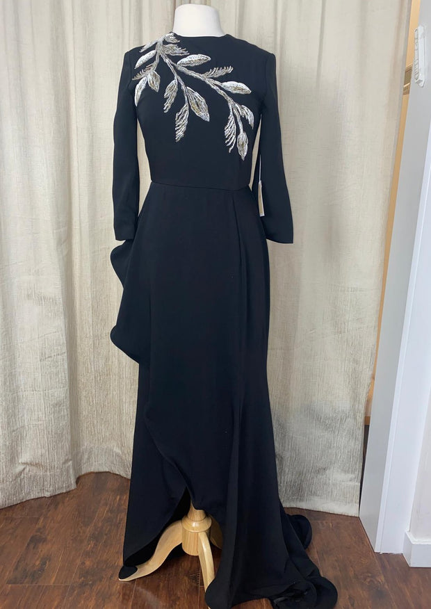 Erlenn • Beaded Asymmetrical Black Gown