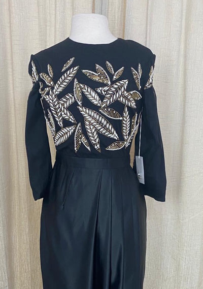 Erlenn • Beaded Black Straight Silk Bottom Gown