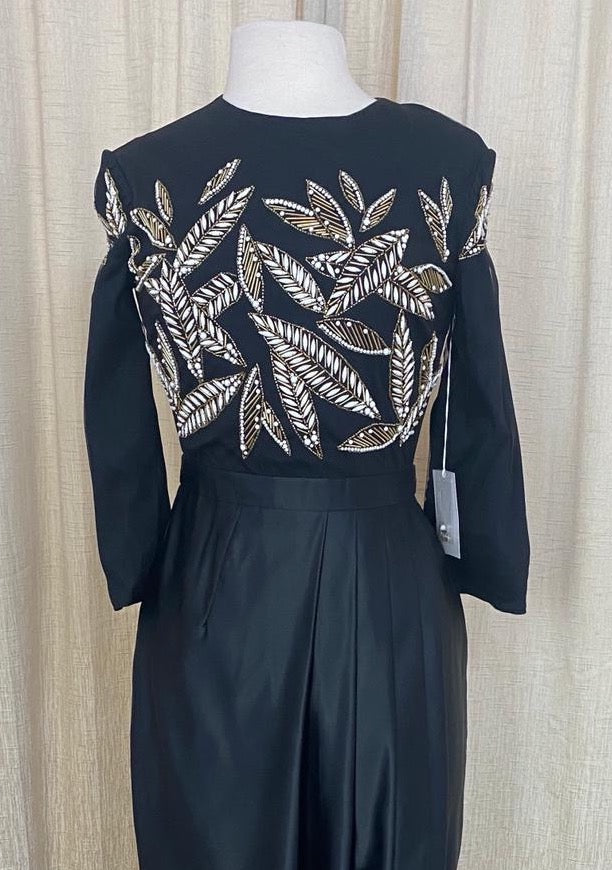 Erlenn • Beaded Black Straight Silk Bottom Gown