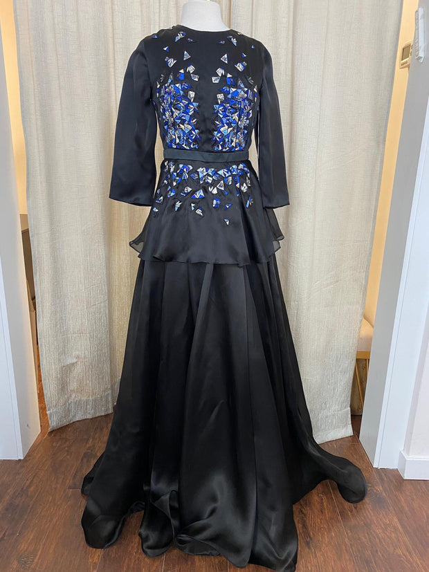Erlenn Embroidered Peplum Satin Gown Powder Couture Erlenn Embroidered Peplum Satin Gown Powder Couture