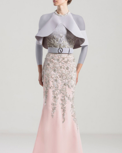 Saiid Kobeisy • Silver and white ruffles gown