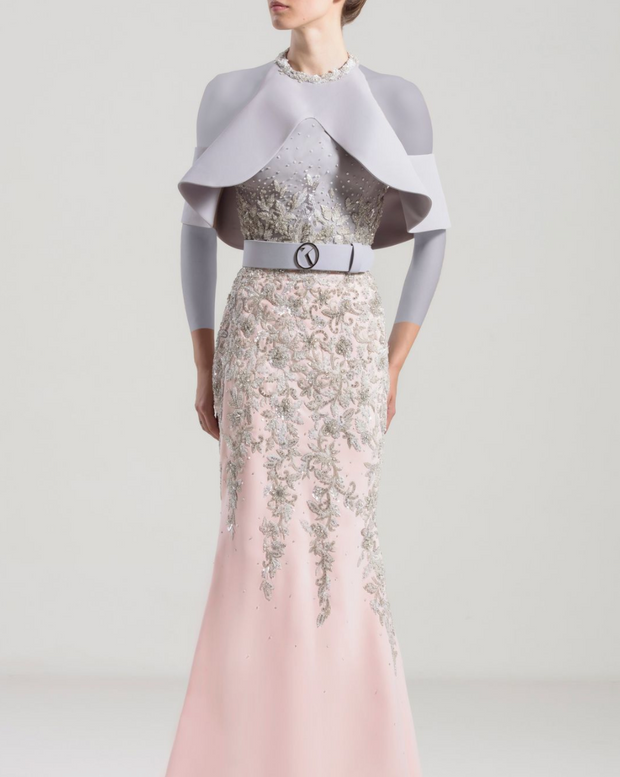Saiid Kobeisy Silver and white ruffles gown Powder Couture Saiid Kobeisy Silver and white ruffles gown Powder Couture