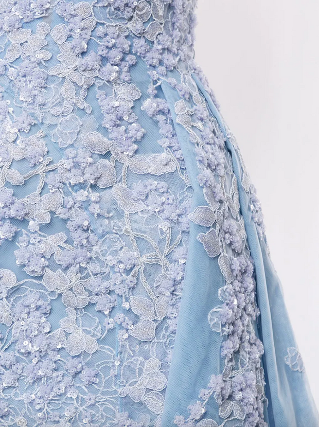 Saiid Kobeisy Floral embroidered Light Blue Overskirt Gown Powder Couture Saiid Kobeisy Floral embroidered Light Blue Overskirt Gown Powder Couture