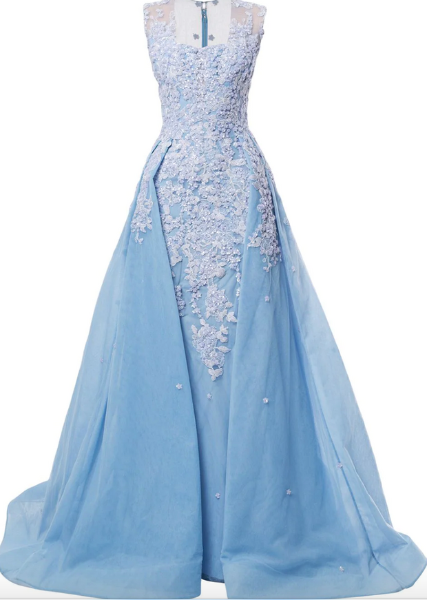 Saiid Kobeisy Floral embroidered Light Blue Overskirt Gown Powder Couture Saiid Kobeisy Floral embroidered Light Blue Overskirt Gown Powder Couture