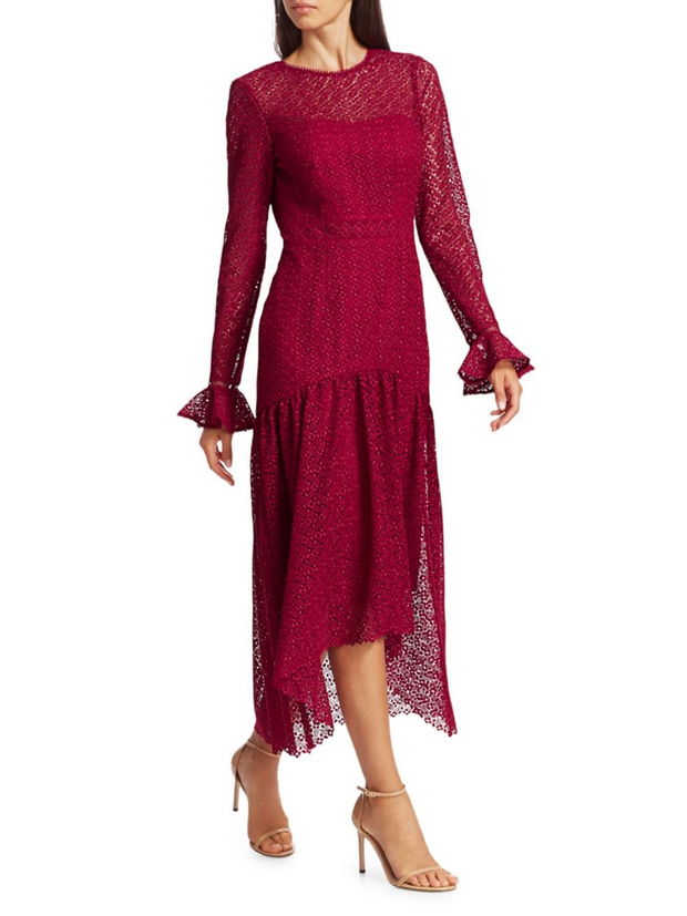 ML • Lace Long Sleeve Cranberry Midi Dress