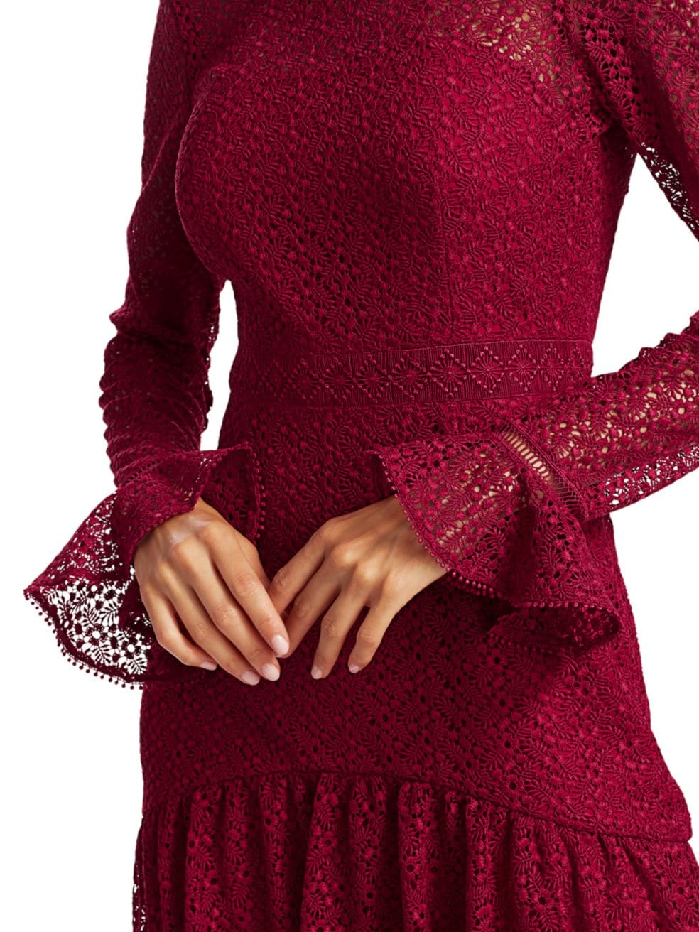 ML  Lace Long Sleeve Cranberry Midi Dress  Powder Couture